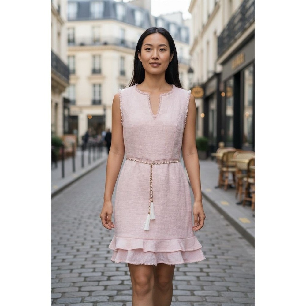 Karl Lagerfeld Paris Womens Pink Tweed Belted Dress Sz‎ 6 Careercore clueless